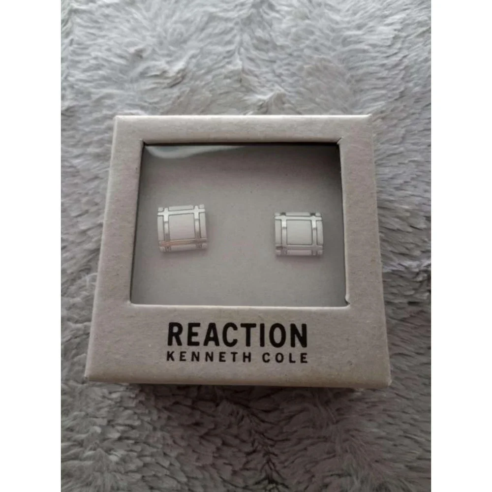 Kenneth Cole Reaction Men's Square Lines Silver Cufflinks